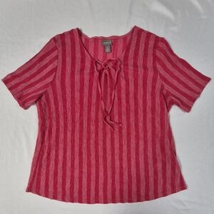 Chicos Shirt Womens 2 US Large Pink Striped Crinkle Top Casual Pullover